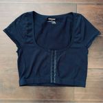 Garage Clothing Women’s Black Ribbed Scoop Neck Corset Fastener Crop Top Size: M Photo 2
