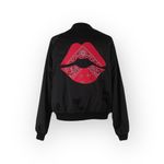 Lauren Moshi HTF: new  ᨎ Trishelle Bandana Lip Satin Bomber Jacket ᨎ Black Large Photo 2