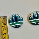 Blue white and green hand painted round post earrings Photo 5