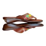 Mexican Sandals Open Toe Wedge Faux Suede Floral Embroidered Brown US 8 Photo 2