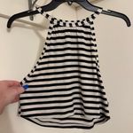 ZARA Ribbed Minimalist Halter Black & White Striped Tank Top Photo 5