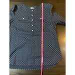 L.L.Bean Shirt Women Medium Polka Dots Cotton Blue White 1/4 Button Henley Church Photo 9