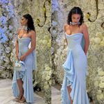 House Of CB NWOT House‎ of Cb Gabbi Blue Ice water Ruffle front Mesh Cocktail Dress sz M Photo 1