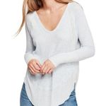 We The Free People Catalina Gray Long Sleeve Thermal T-shirt Scoop Neck Raw Hem Photo 0