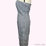 90s vintage strapless blue and white gingham midi dress with slit Size M Photo 4