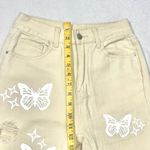 SheIn Tan Boot Cut Jeans with White Butterfly Design Photo 5