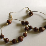 Huge Vintage Wooden Beads Boho Pierced Earrings Brown Photo 1