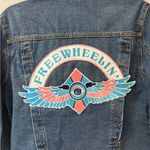 Free People  Women Size Large Blue‎ Denim Jacket with Patch Photo 3