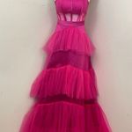 Fuchsia Pink Tulle Evening/ Prom Gown Corset Style Sheer S Photo 0