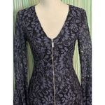 Venus  Navy Blue Floral Lace Long Sleeve Dress, Front Zip, Wedding, Cocktail, 2 Photo 1