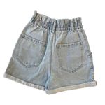 ZARA Light Wash Distressed High Waist Paperbag Pleated Cotton Denim Jean Shorts Photo 1