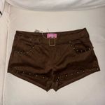 Edikted Brown Studded Faux Suede Micro Shorts XS Photo 2