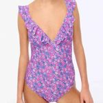 J.Crew NWT  One Piece Swimsuit ruffles open back floral purple vneck adjustable Photo 0
