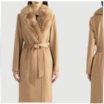 Sofia Cashmere Belted Genuine Shearling Trim Coat NWT 14 Tan Photo 1