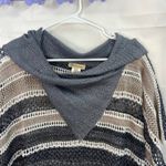 Democracy women's tan gray knit cowl neck tassel crocheted sweater poncho large Photo 2