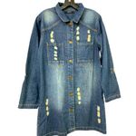 Long distressed denim woman’s lightweight jacket or Dress size M Blue Size M Photo 0