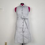 Grace Sleeveless Dress Blue Striped Midi Buttton Front Cotton Blend Tie Waist 6 Photo 11