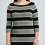 Tommy Hilfiger NEW Grey Black White Silver Striped Sweater Bodycon Dress Small Photo 0