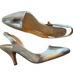 ALDO  | Silver Sling Back Heels Size 8.5 Strappy Metallic Prom Formal Shoes Photo 0