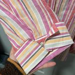 Chico's  100% Linen Shirt Womens Size 4 US 20 3/4 Sleeve Abalogne Shell Buttons Photo 2