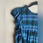 Beach Lunch Lounge Size XS Plaid Ruffled Smocked Blouse Blue Dark Academia Boho Photo 7