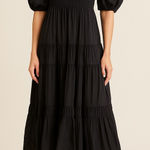La Ligne Black Smocked Puff Sleeve Midi Dress Size XS Photo 0