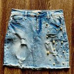 Tinseltown  - Distressed Pearl Detailed Denim Jean Skirt Photo 0