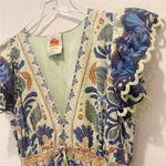 Farm Rio Ocean Tapestry Sleeveless Maxi Dress size Small Ruffle Sleeves Green Photo 11