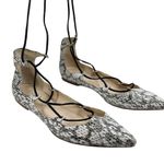 Raye Paige Leather Black & White Snakeskin Lace Up Flats Photo 2