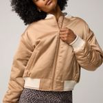 Aerie  Cropped Satin Bomber Jacket in Cappuccino Sz L Photo 0