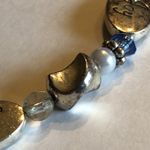 Elegant Silver Tone Blue and Faux Pearl Peace Joy Love Heart Bracelet Photo 7