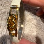 24K Gold Plated Bangle Bracelet White‎ Ivory Leather Italy Vintage Photo 5