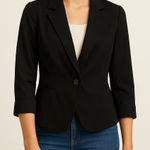 LUX. Black Cropped Blazer Size M Photo 0