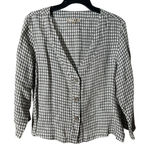 Flax Linen Cropped Black White Plaid Jacket Blouse Size Small Long Sleeve #Z5-6 Photo 0