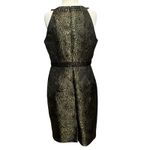 Carmen Marc Valvo Dress 10 Black Gold Floral Brocade Jacquard Beaded Cocktail Photo 4