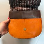 Tignanello Orange Leather Flap Front Saddle Bag Crossbody Accordion Style Purse Photo 8