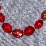 Monet Vintage 1960s Hong Kong Iridescent Red Acrylic Bead Necklace & Clip-On Earrings Photo 6