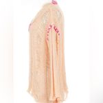 POL Women’s Size Medium Distressed Peach Sweater With Pink Stitch Details Photo 4