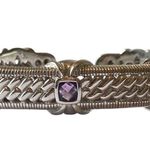 Judith Ripka  925 Sterling Silver Amethyst Hinged Cuff Bracelet 7" Heavy Sturdy Photo 1