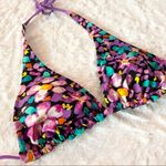 Reversible Triangle Cup Halter Bikini Top Purple Floral Animal Print Size M/L Size M Photo 3