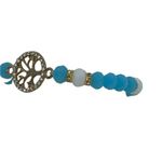 Boutique NWT Blue White Beaded Gold-Tone Tree of Life Pendant Rhinestone Stretch Bracelet Photo 2