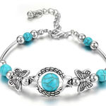 Gorgeous silver plated butterfly bracelet with turquoise‎ beads fashion j… Photo 0