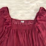 Free People Red Burgendy Wine Flowy Boho Silky Long Sleeve Boho Bodysuit Photo 6
