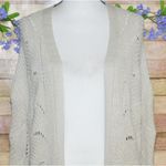 Pink Rose  Oatmeal Tan Crochet Open Front Cardigan Sweater Size M Pockets Office Photo 1