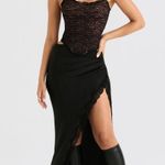 House Of CB NWOT  'Ruby' Black Satin Lace Trim Midi Skirt. Size Large Photo 1