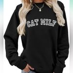 Cat milf university block lettering black cozy sweater Size L Photo 1