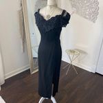 Vintage Made in USA Black Romantic Goth Off Shoulder Sequin Lace Midi Dress M Size M Photo 4
