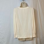 Automet Cream Pleated Long Sleeve Blouse Smocked Cuffs Elegant Fall Style Women Tan Size M Photo 5