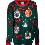 Ugly Christmas Sweater Party Sweater Dec25th Green Cat Ornament Bow Unisex Photo 0
