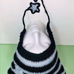 Crochet Striped Cat Ear Beanie with Star Accents Black Photo 1